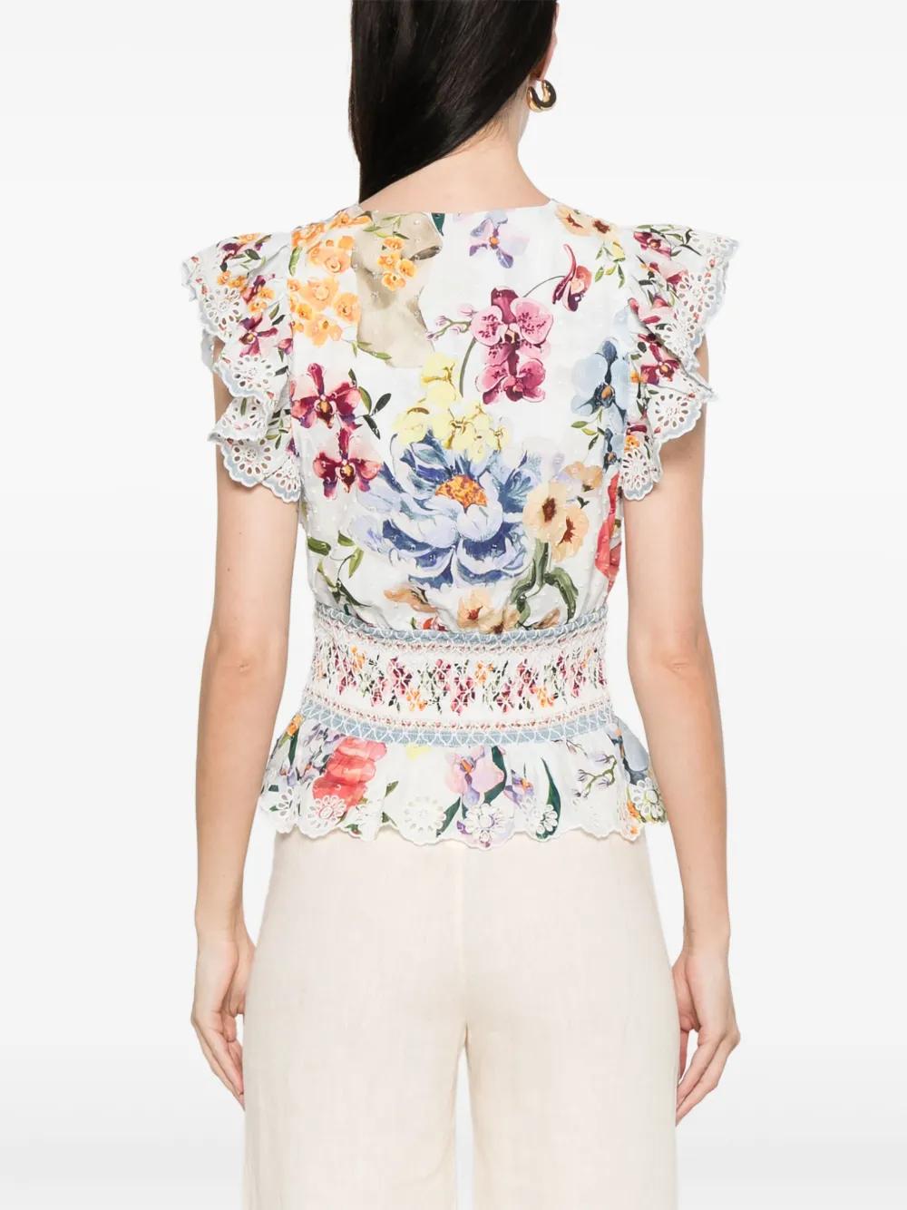 FARM RIO Floral Printed Cotton Blouse for Women