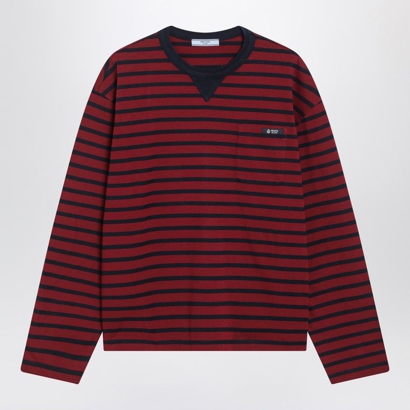 PRADA Striped Longsleeve T-Shirt with Distressed Details