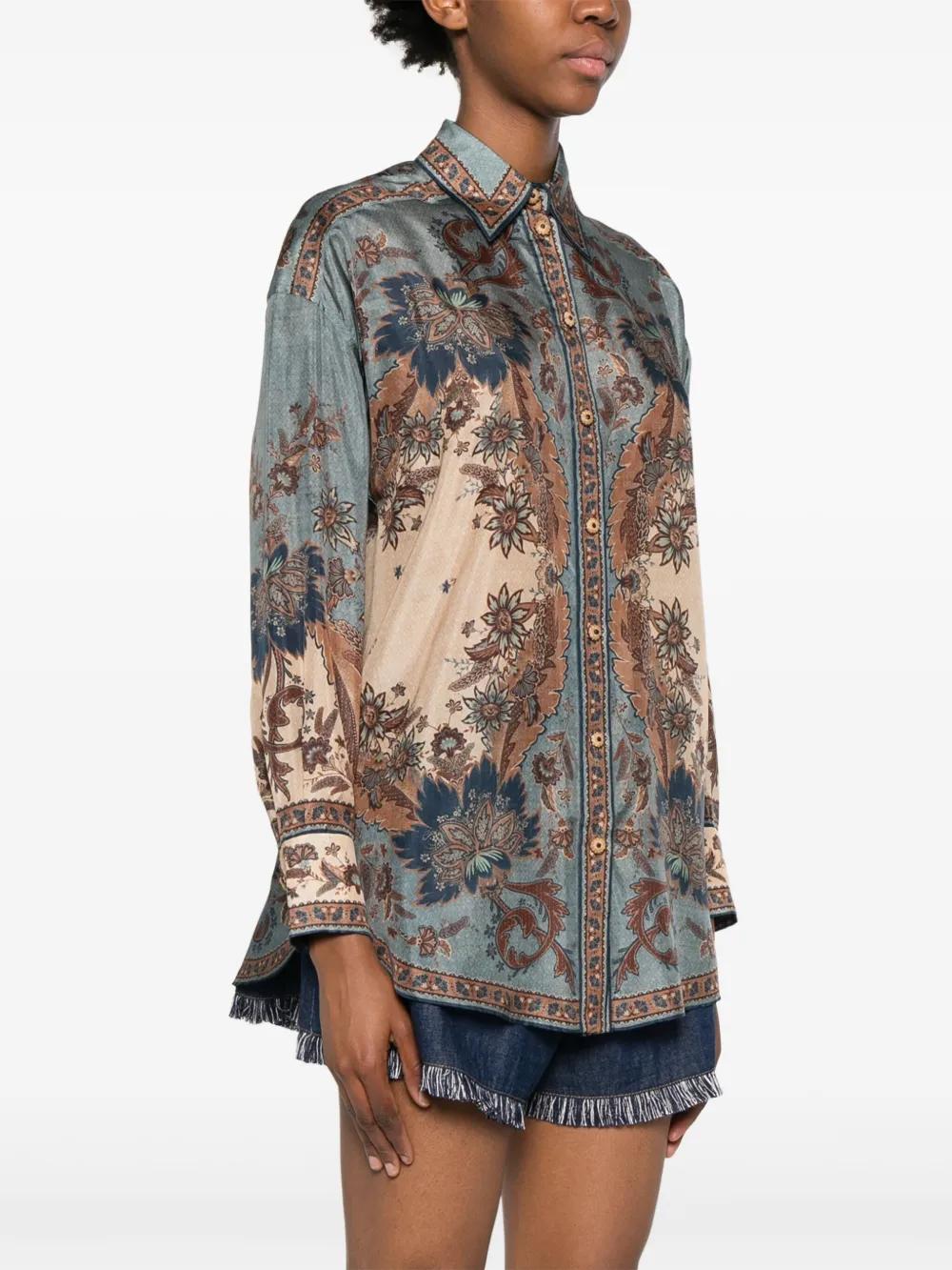 ZIMMERMANN Ascension Manstyle Printed Silk Shirt - Size 0P to 4