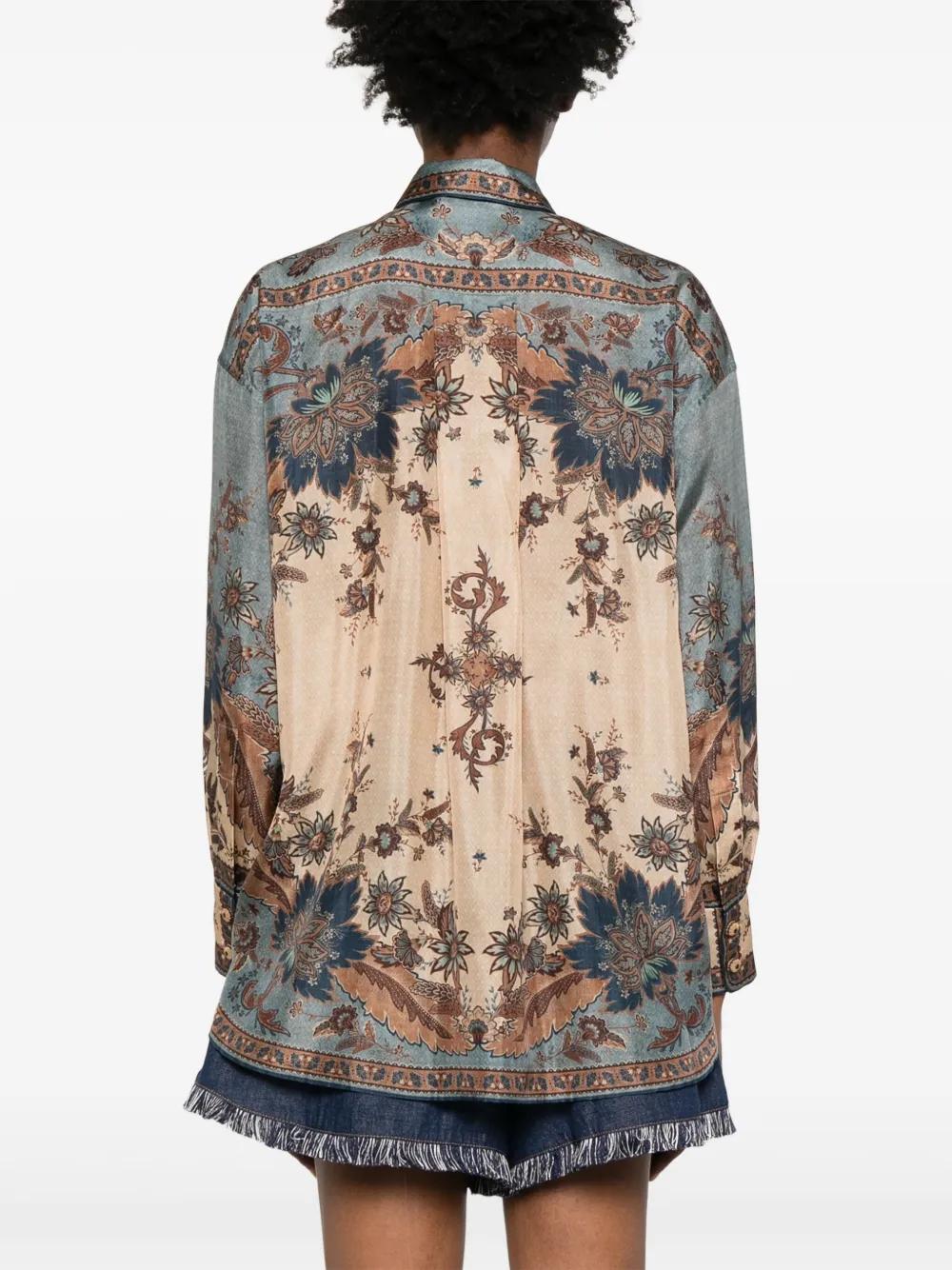 ZIMMERMANN Ascension Manstyle Printed Silk Shirt - Size 0P to 4