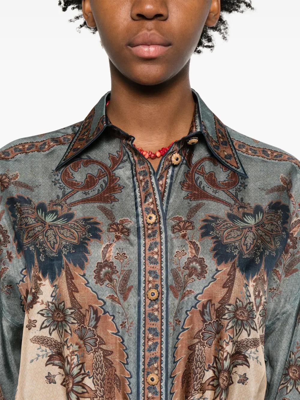 ZIMMERMANN Women’s Printed Silk Mini Shirt with Classic Collar