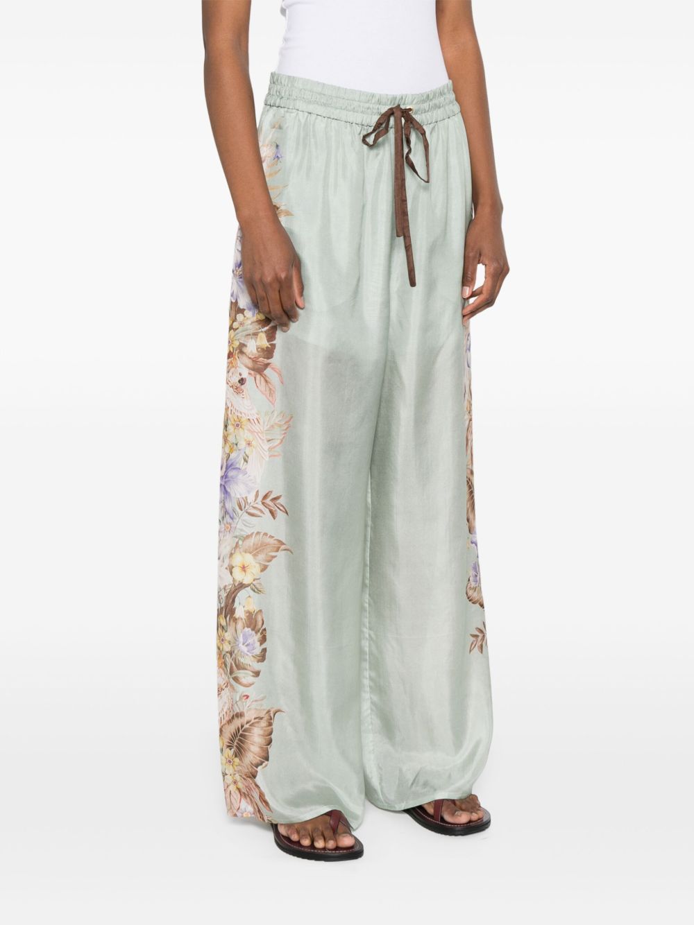 ZIMMERMANN Floral Printed Silk Trousers with Drawstring Waistband