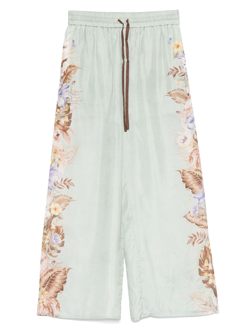 ZIMMERMANN Floral Printed Silk Trousers with Drawstring Waistband