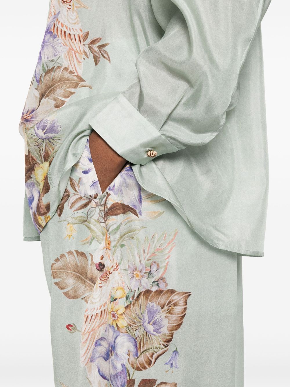 ZIMMERMANN Floral Printed Silk Trousers with Drawstring Waistband