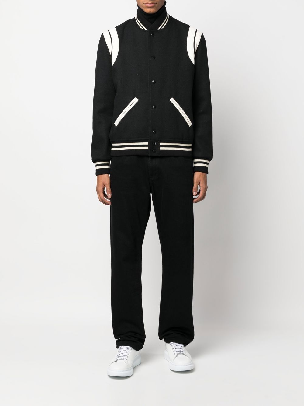 SAINT LAURENT Legendary Varsity Style Wool Bomber Jacket