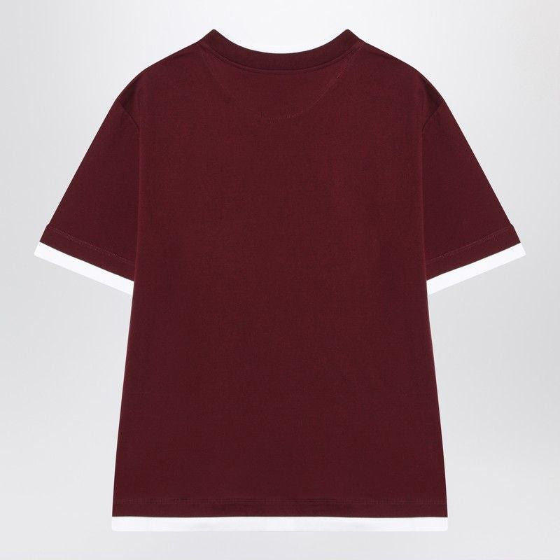PRADA Amaranth Cotton T-Shirt with Ribbed Crew Neck
