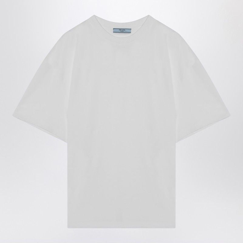 PRADA Cotton T-Shirt with Ribbed Crew Neck and Logo Triangle - SS25