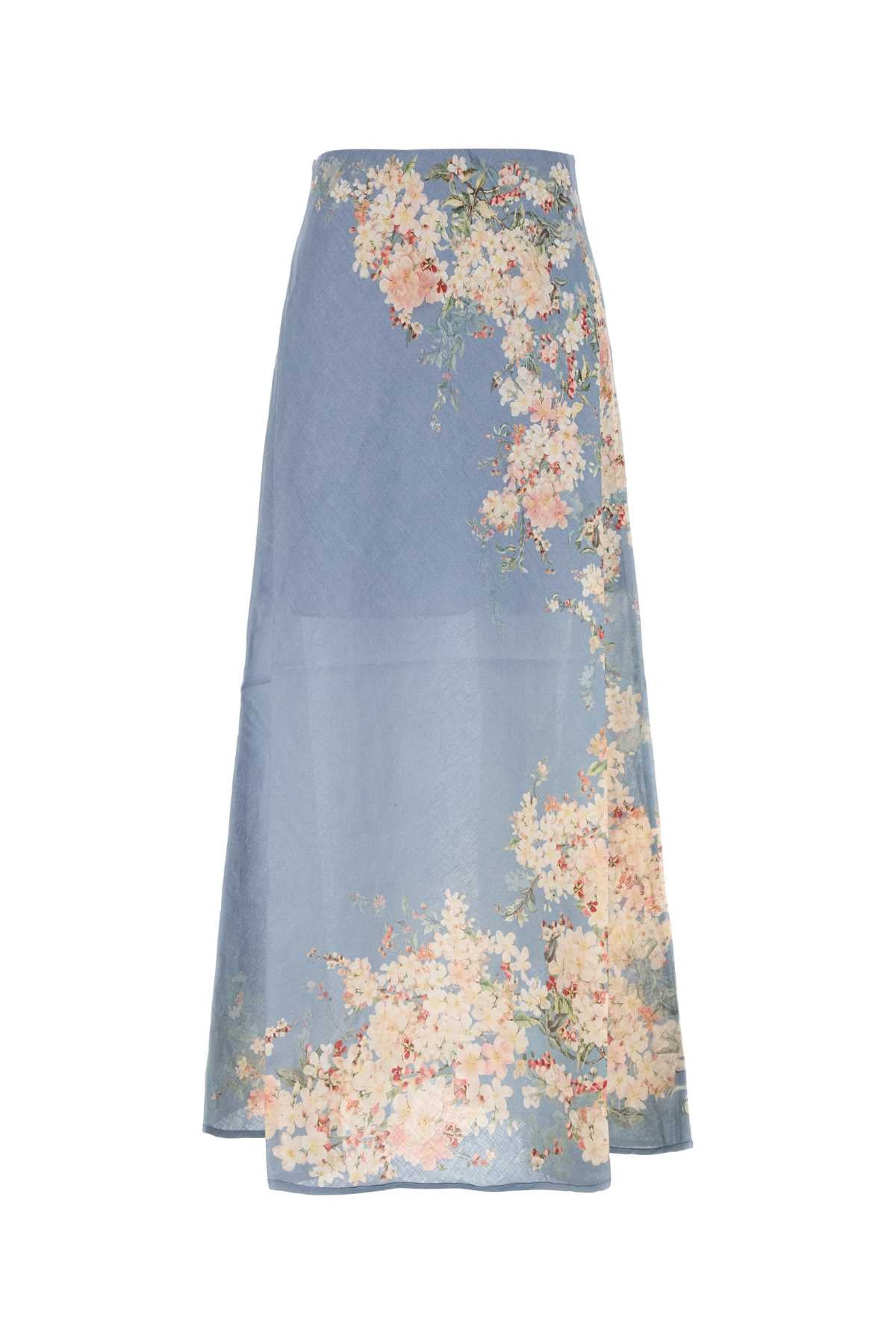ZIMMERMANN Printed Linen Cascadian Midi Skirt