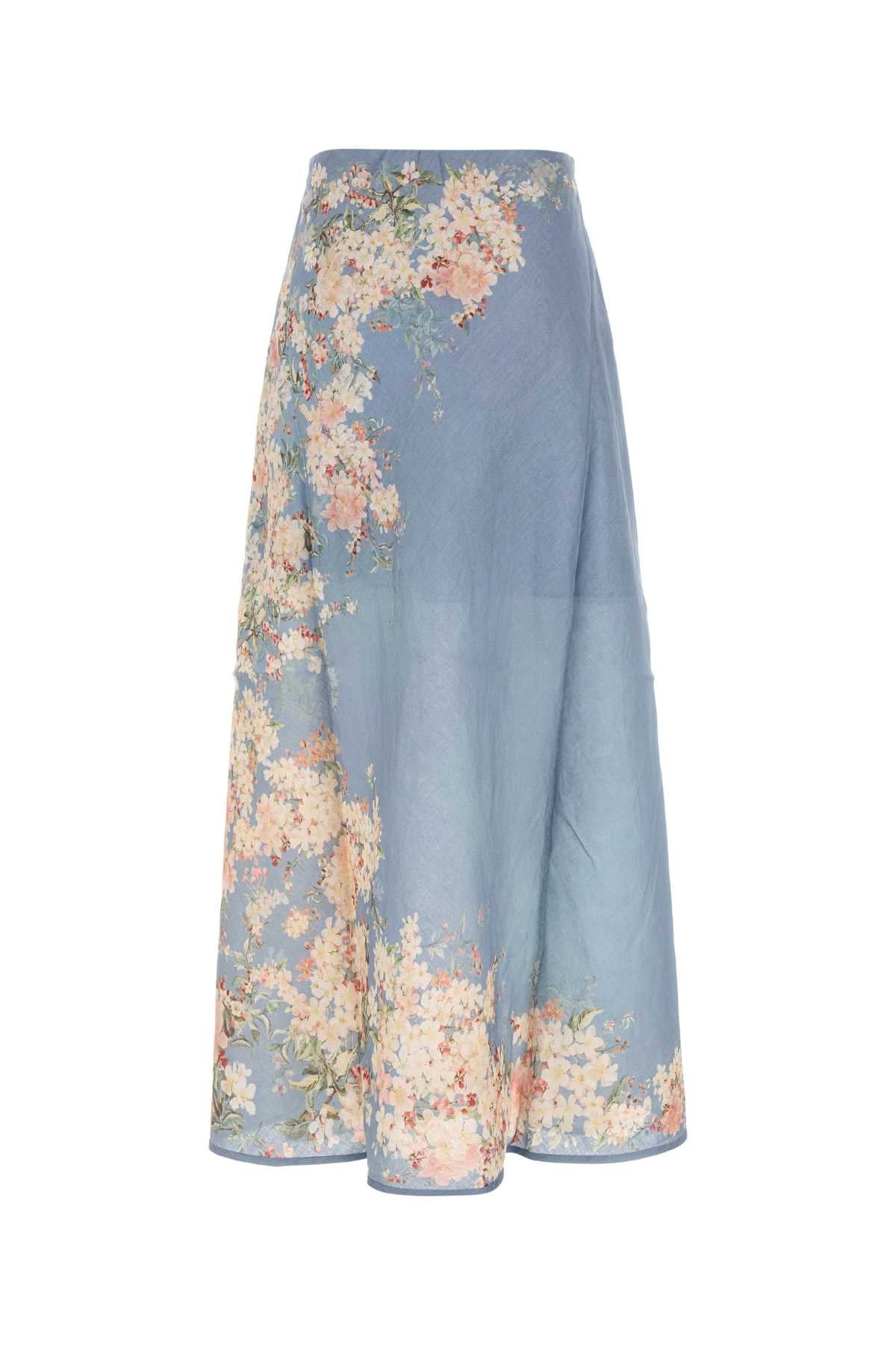 ZIMMERMANN Printed Linen Cascadian Midi Skirt