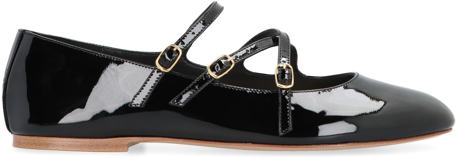 CELINE Leather Ballet Flats with Gold Buckle Straps