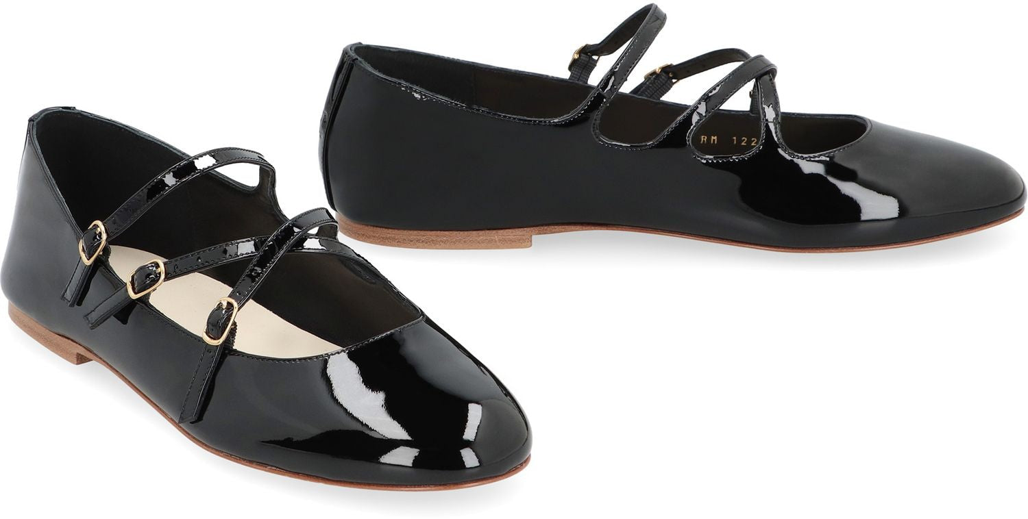 CELINE Leather Ballet Flats with Gold Buckle Straps