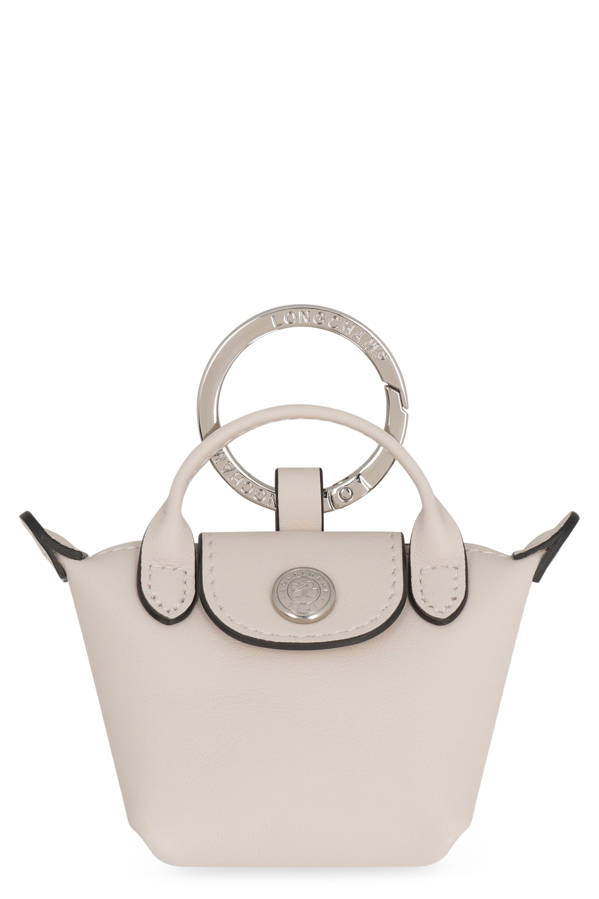LONGCHAMP Mini Leather Key Ring with Silver-Tone Hardware