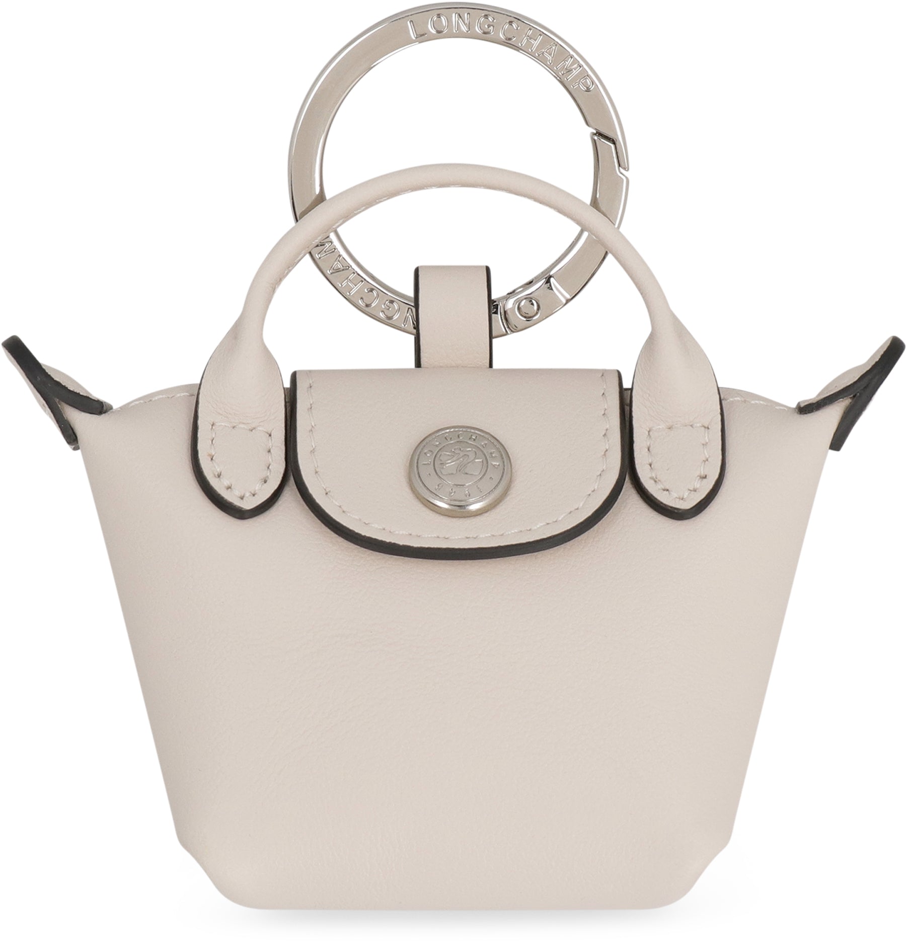 LONGCHAMP Mini Leather Key Ring with Silver-Tone Hardware