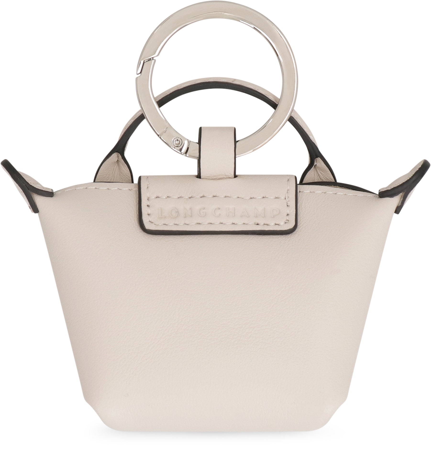 LONGCHAMP Mini Leather Key Ring with Silver-Tone Hardware