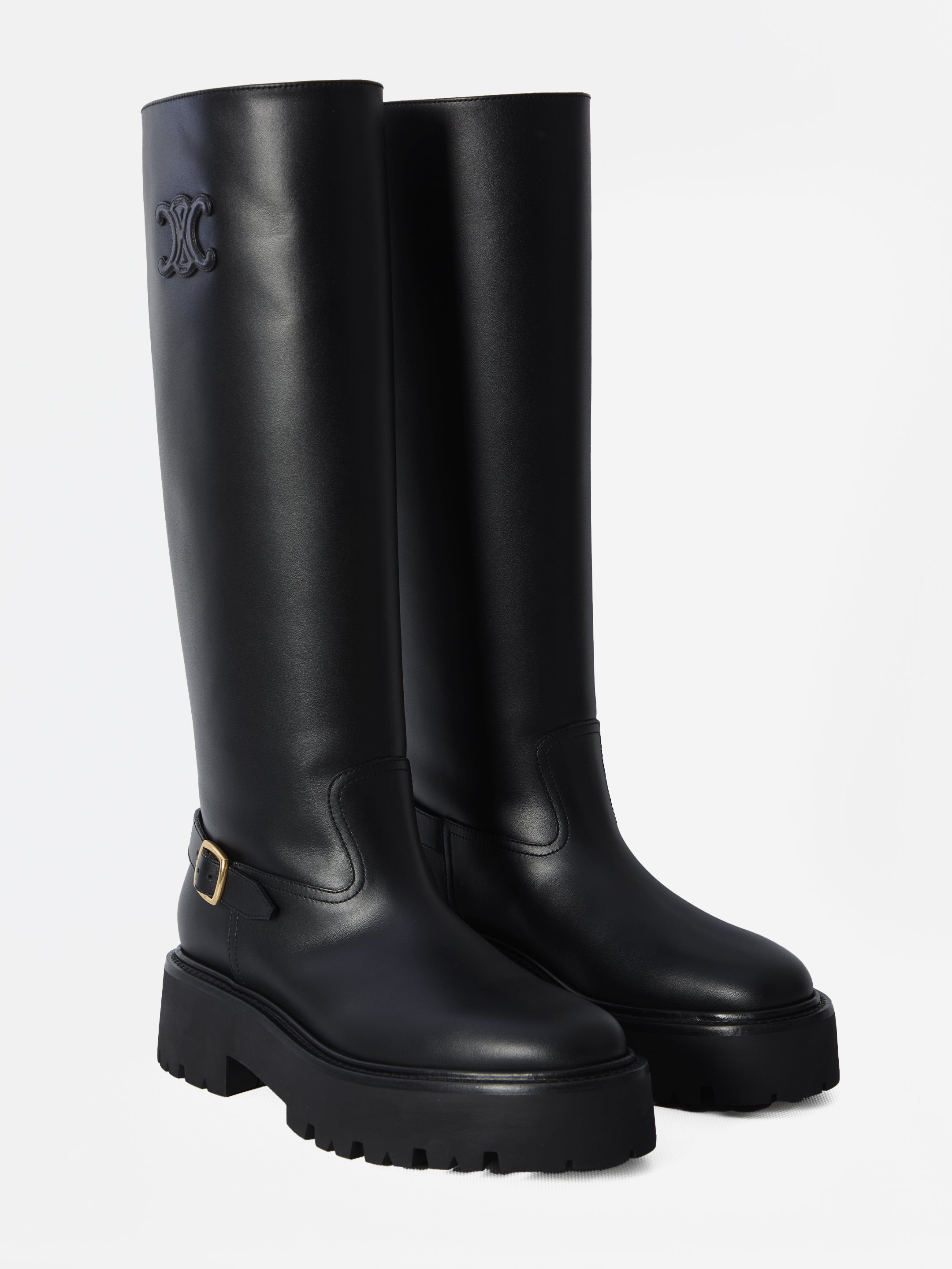 CELINE Elegant Bulky Leather Boots - Size 38