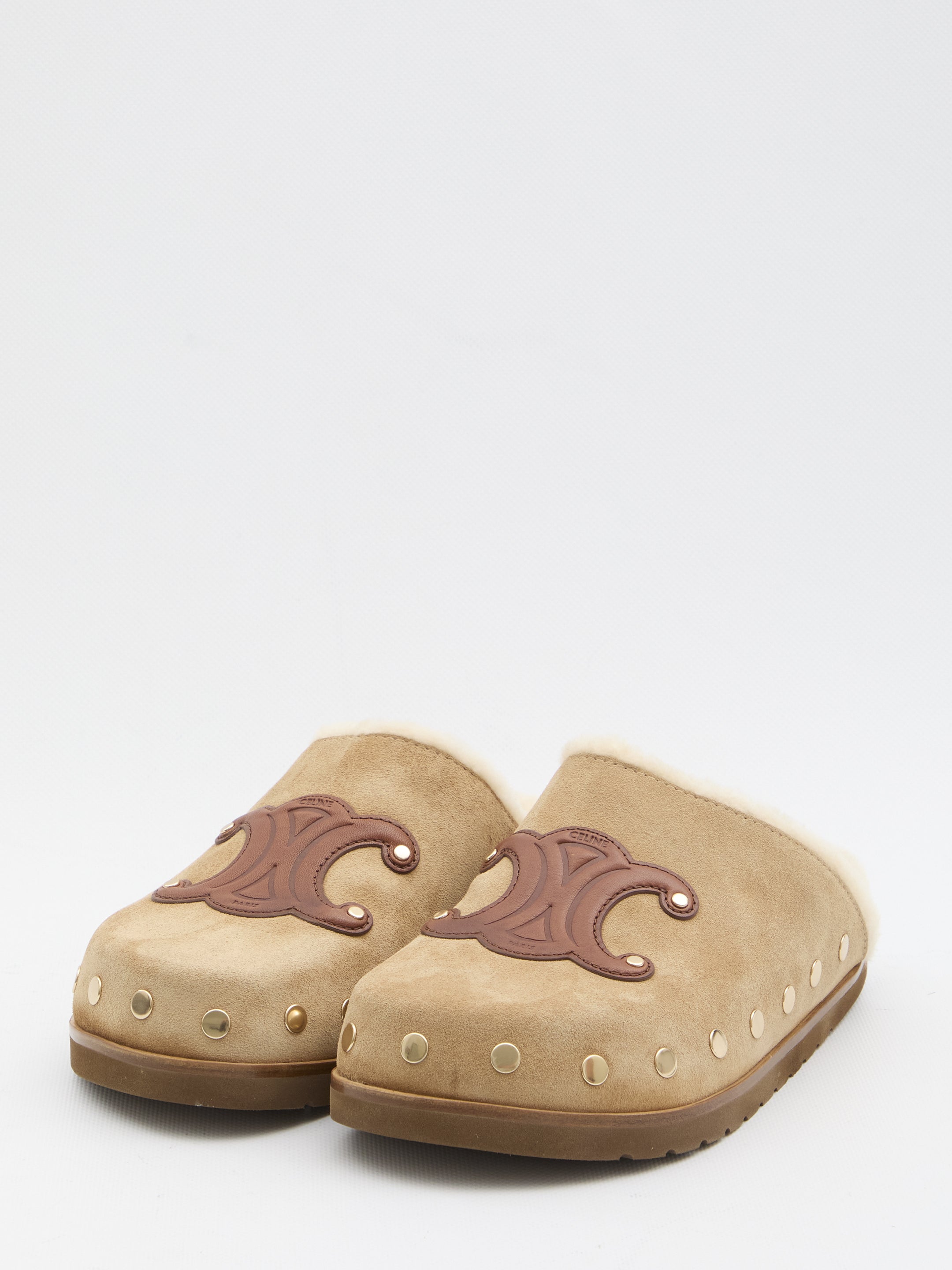 CELINE Triomphe Wedge 15mm Suede Leather Flat