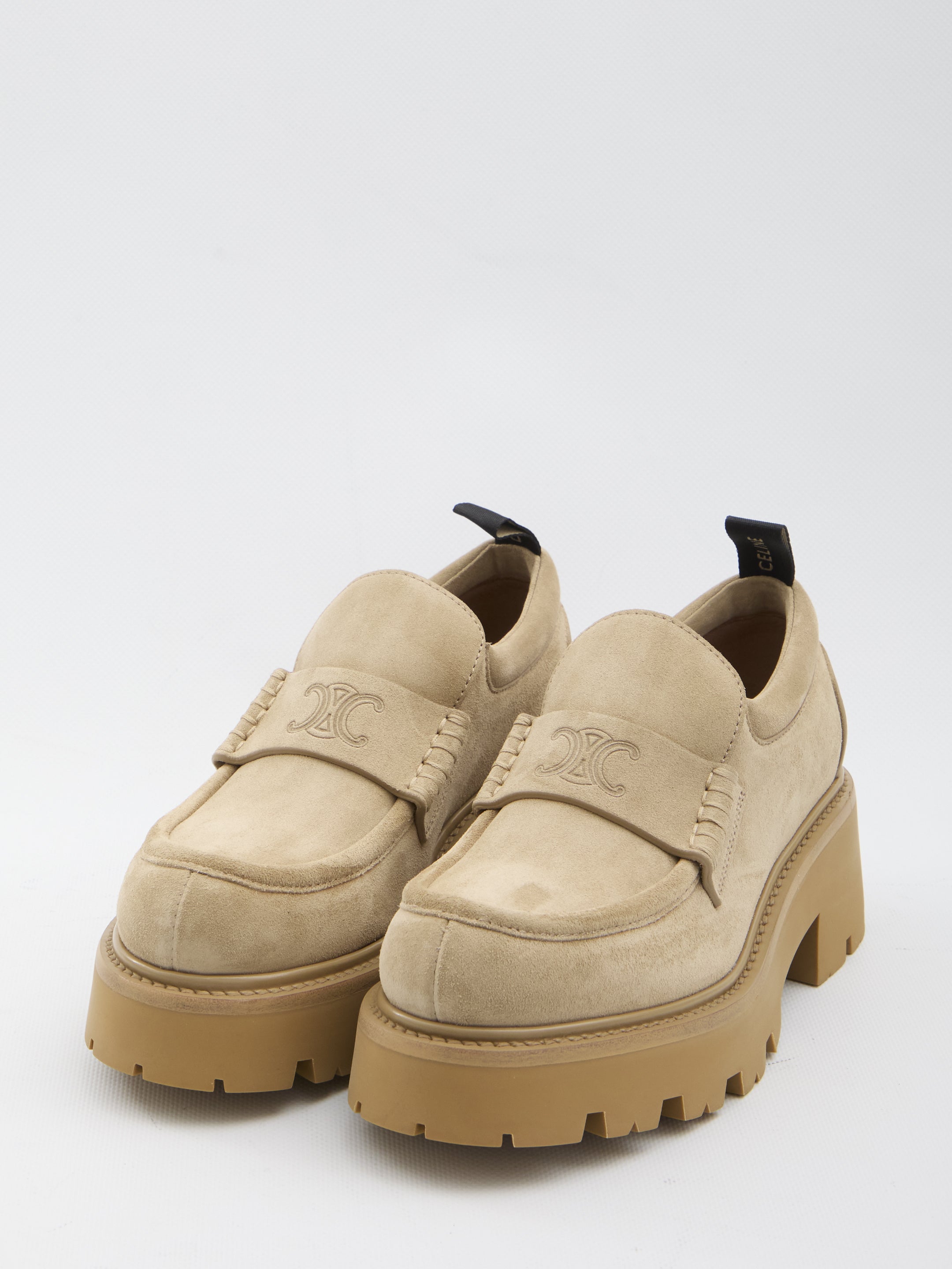 CELINE Suede Loafers with Embossed Detail - Heel Height: 5 cm