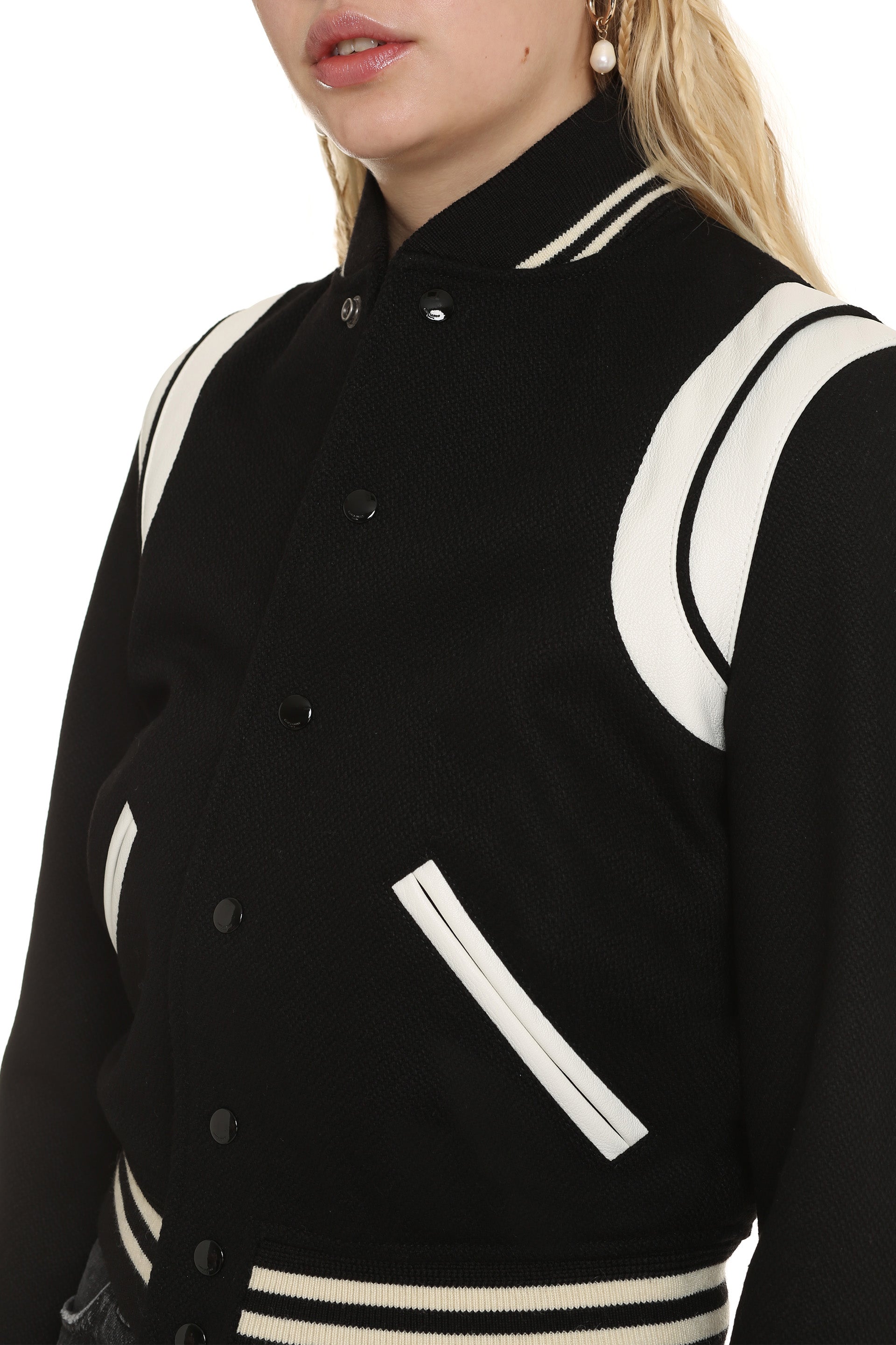 SAINT LAURENT Wool Blend Bomber Jacket for Women - Classic Fit