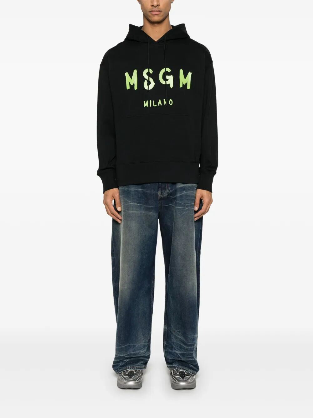 MSGM Relaxed Fit Logo Print Cotton Hoodie for Men