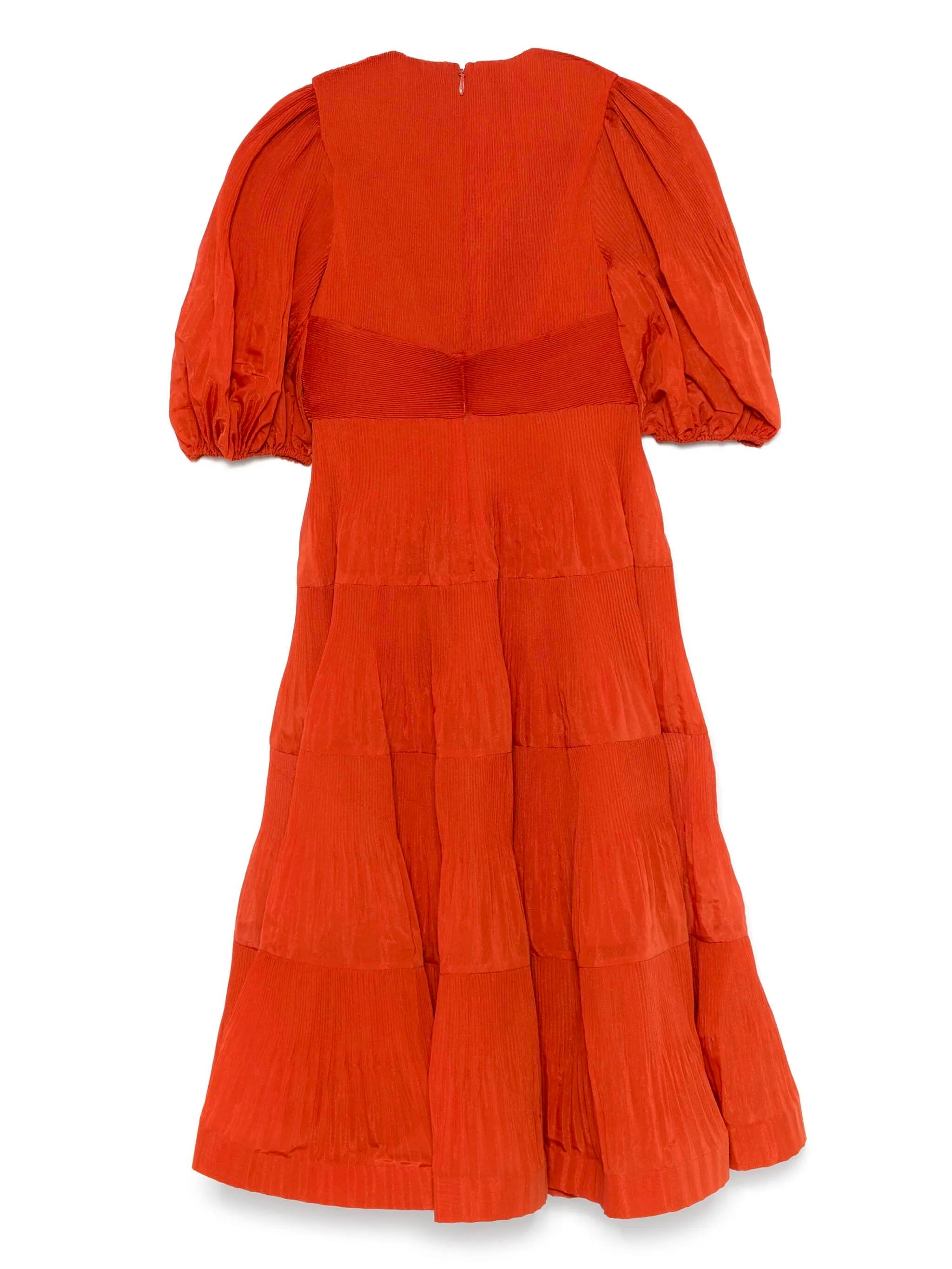 ZIMMERMANN Pleated Midi Dress with Deep V-Neck and Puff Sleeves - Size 0