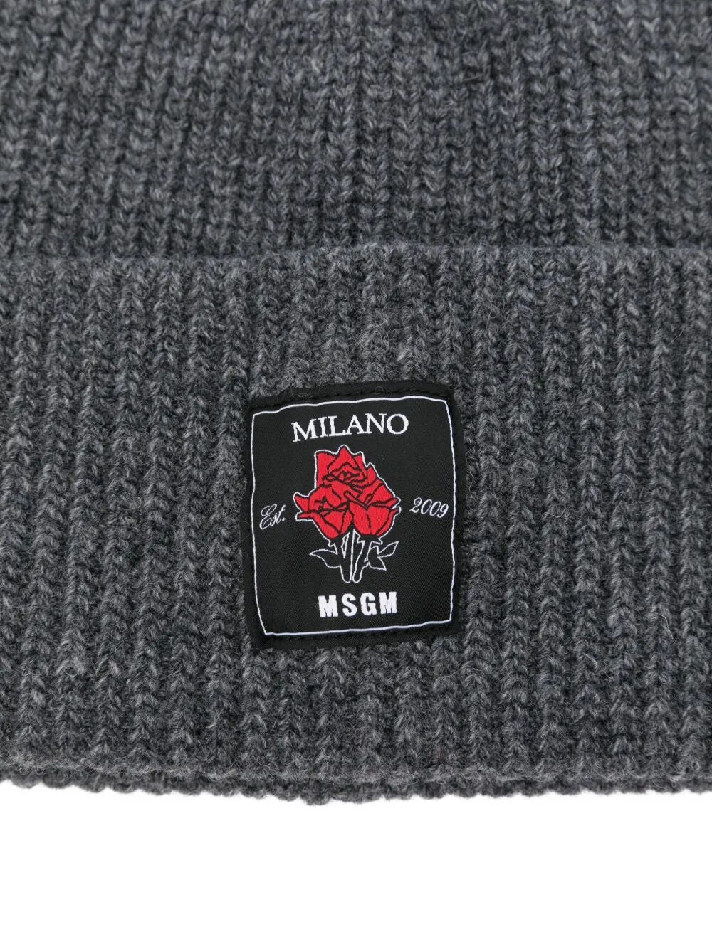 MSGM Ribbed Beanie with Rose Patch