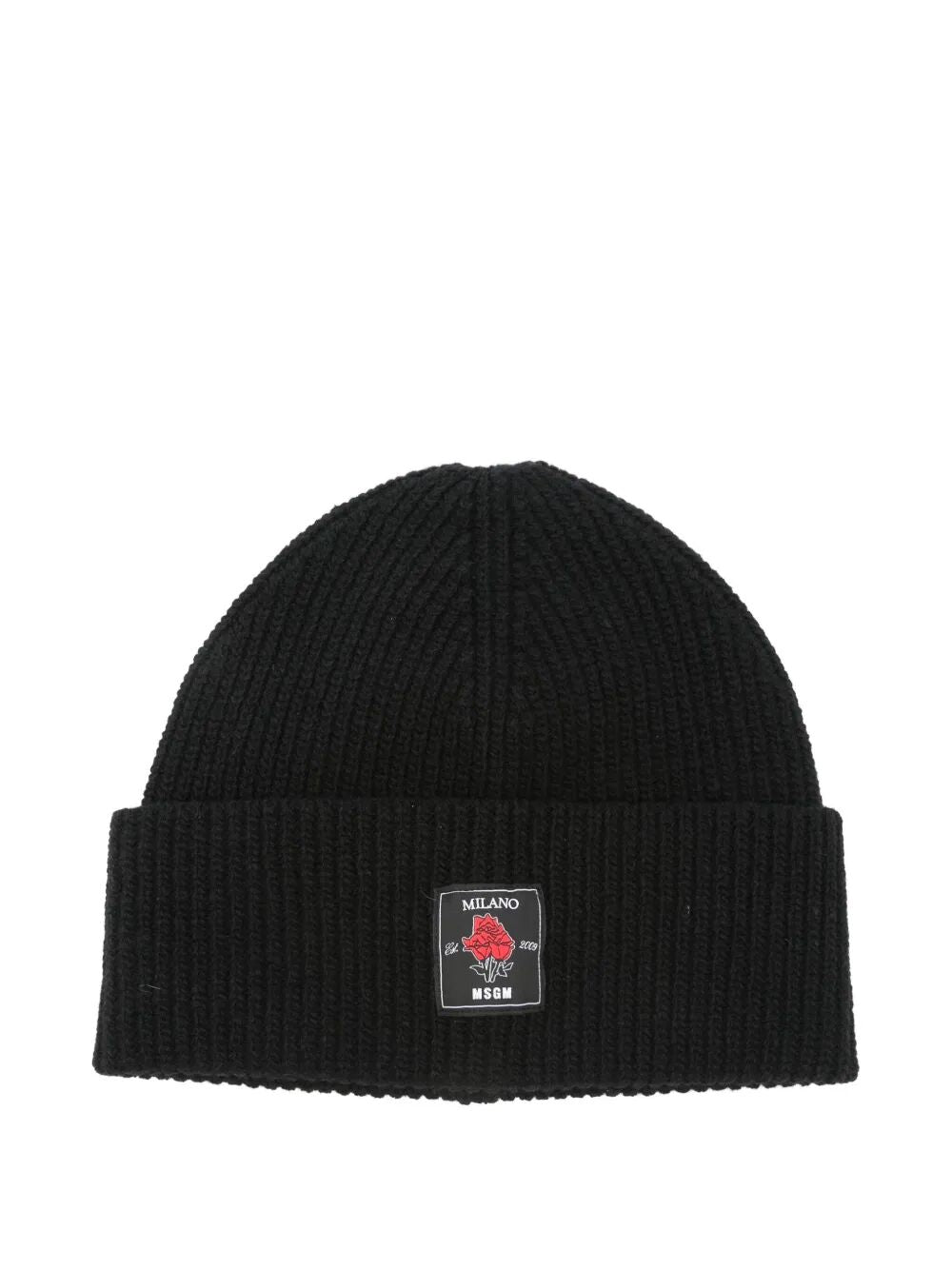 MSGM Ribbed Beanie with Rose Patch
