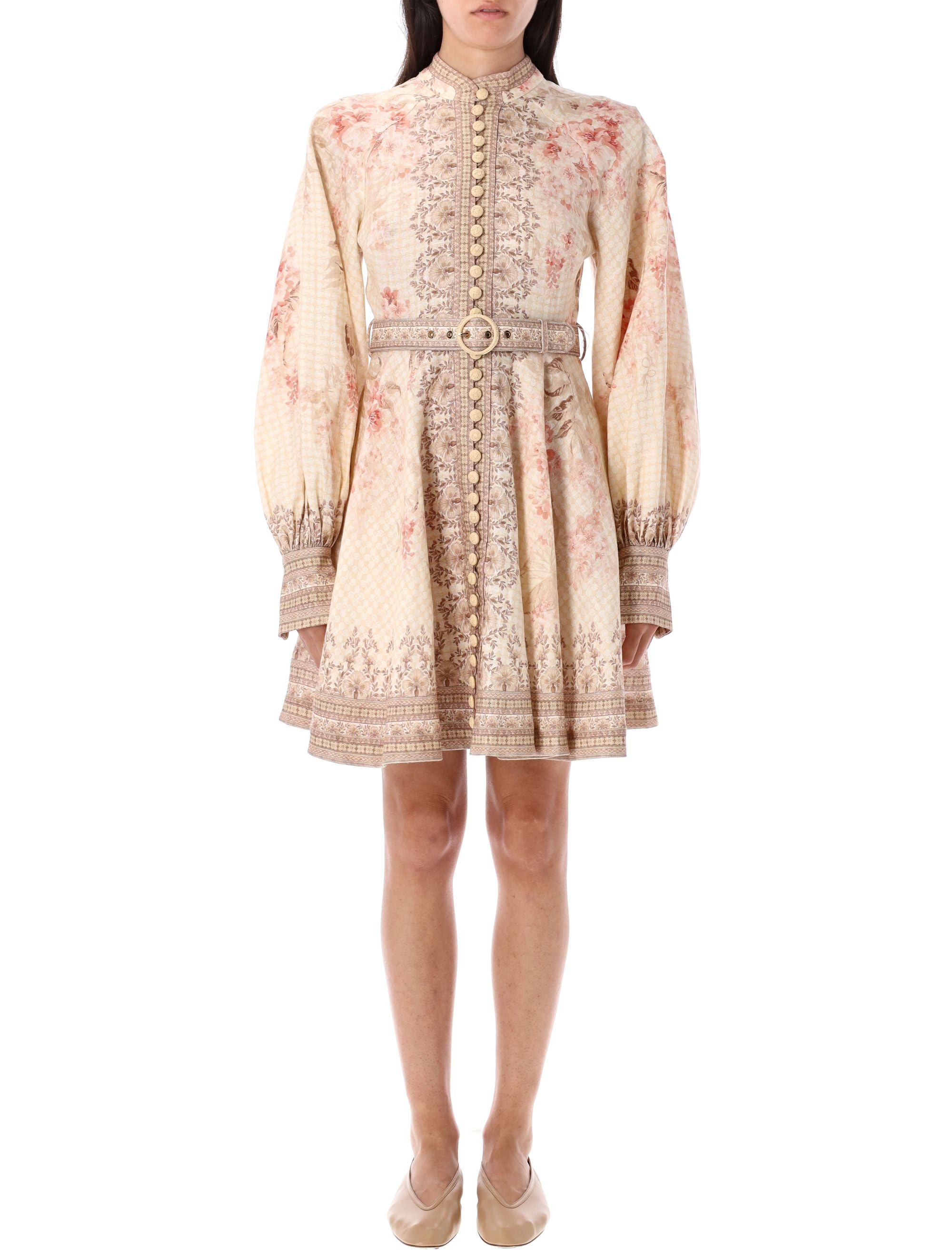 ZIMMERMANN Buttoned Mini Dress with Stand Collar and Blouson Sleeves