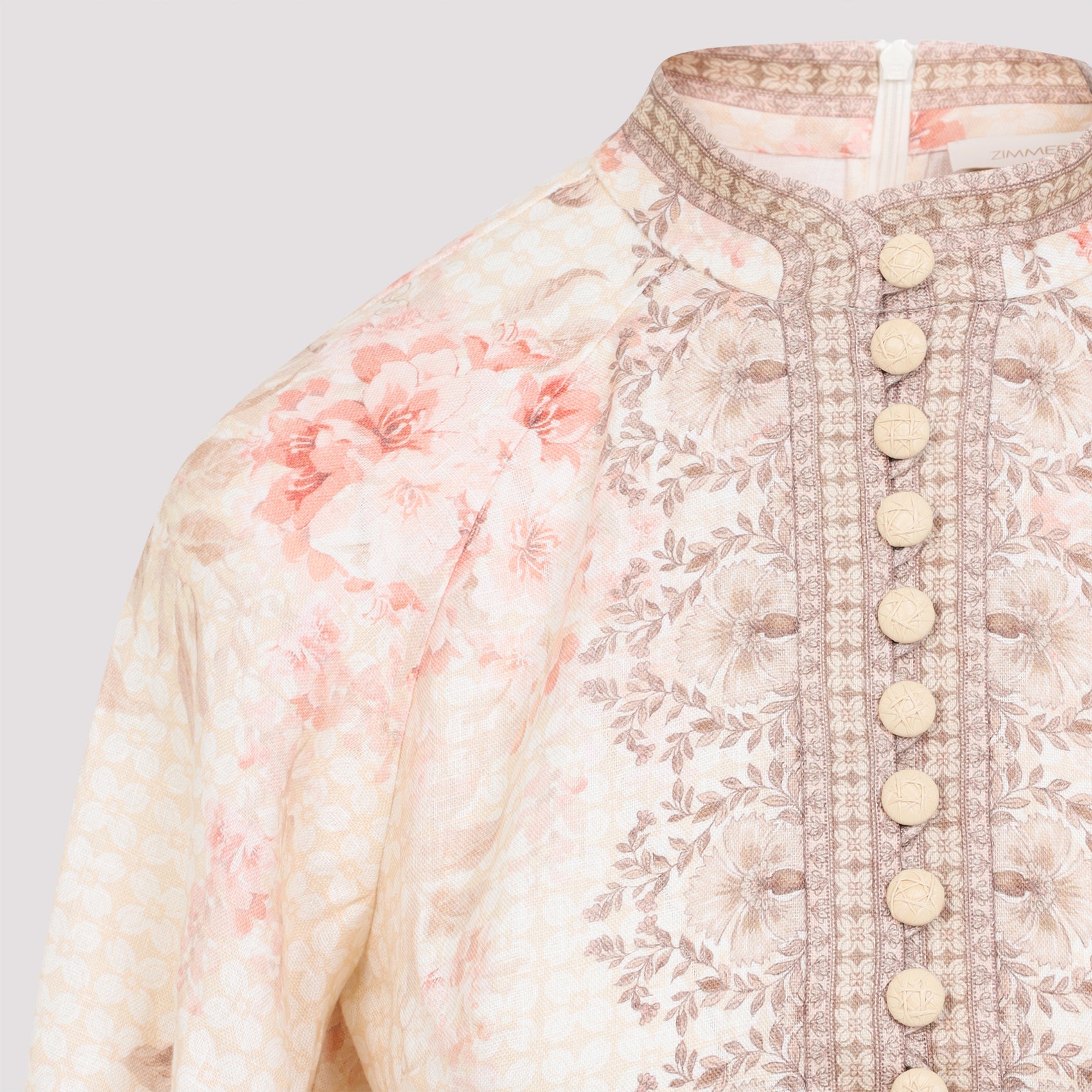 ZIMMERMANN Buttoned Mini Dress with Stand Collar and Blouson Sleeves