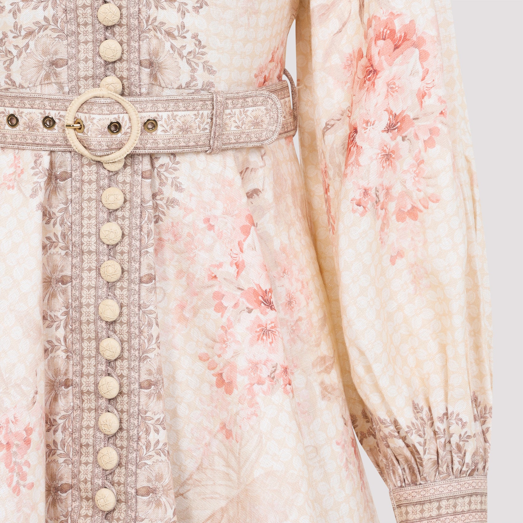 ZIMMERMANN Buttoned Mini Dress with Stand Collar and Blouson Sleeves