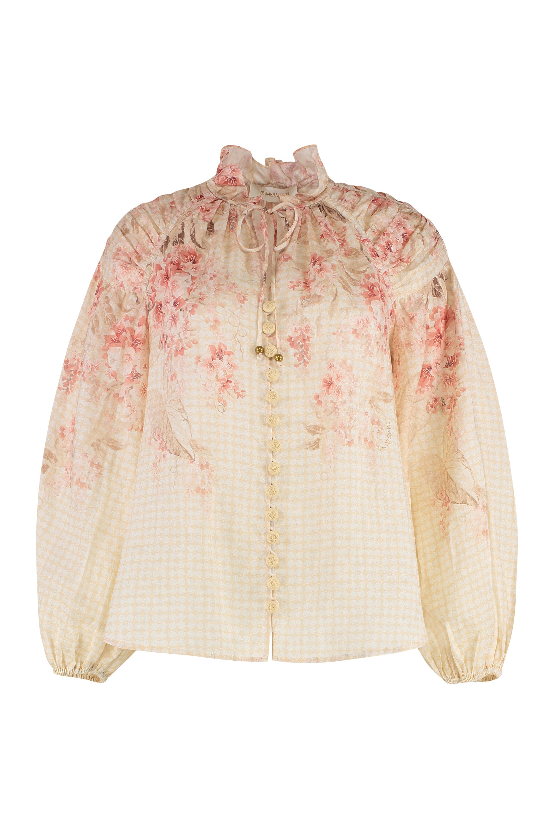 ZIMMERMANN Front Bow Floral Print Balloon Sleeve Blouse - Size 0P