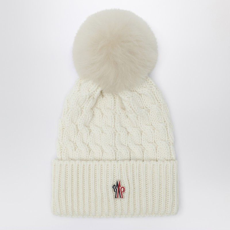 MONCLER GRENOBLE Wool Beanie with Pom Pom and Logo Cuff