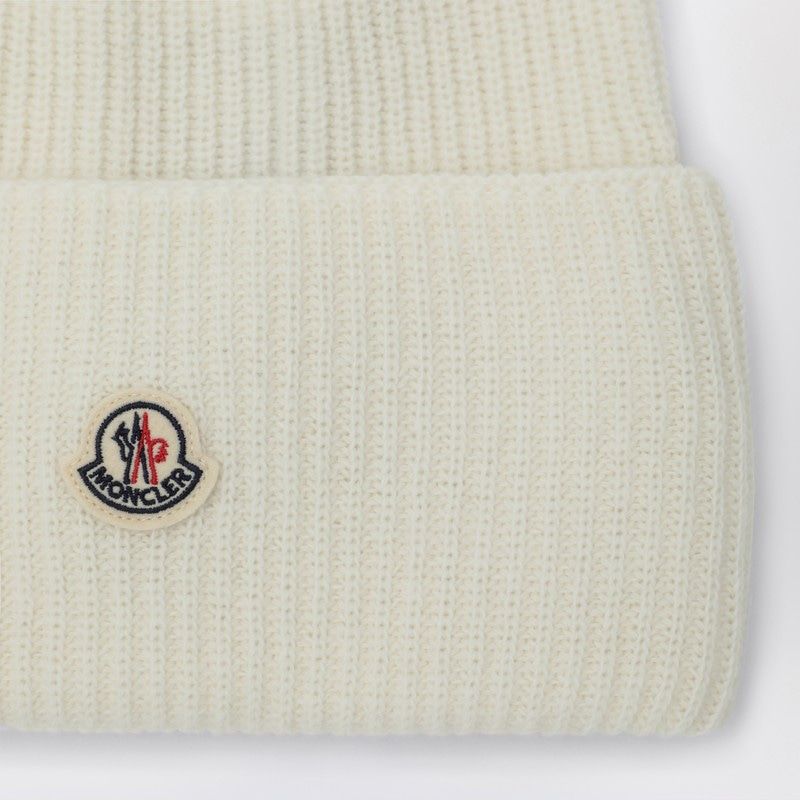MONCLER Ribbed Wool Beanie with Logo Patch