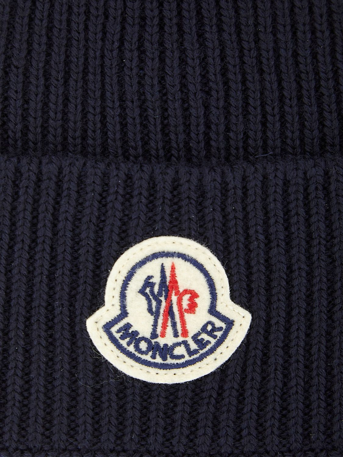 MONCLER Wool Beanie with Logo Patch