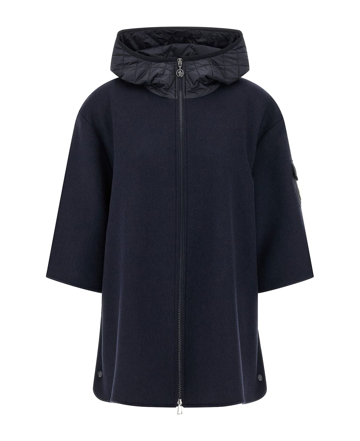 MONCLER Wool Blend Cape with Zip and Hood