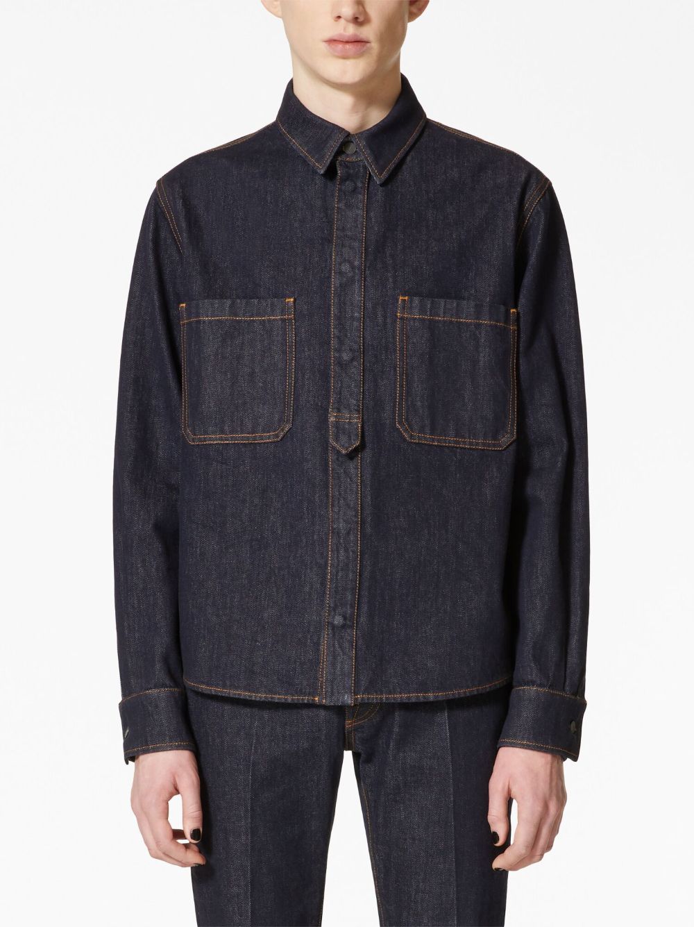 VALENTINO Cotton Shirt with Embroidered Logo and Contrast Stitching - Men's FW23