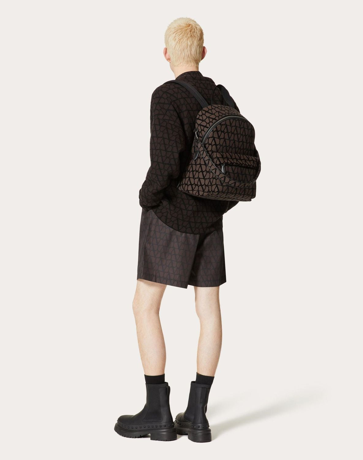 VALENTINO Toile Iconographe Fabric Mini Backpack with Leather Details