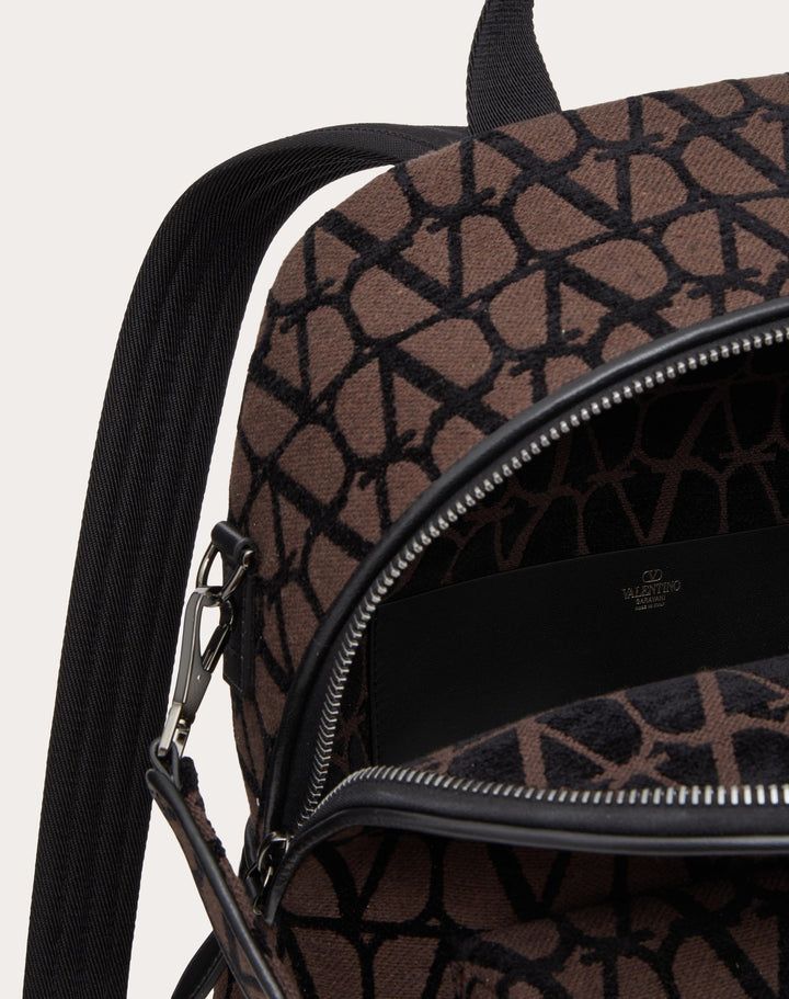 VALENTINO Toile Iconographe Fabric Mini Backpack with Leather Details