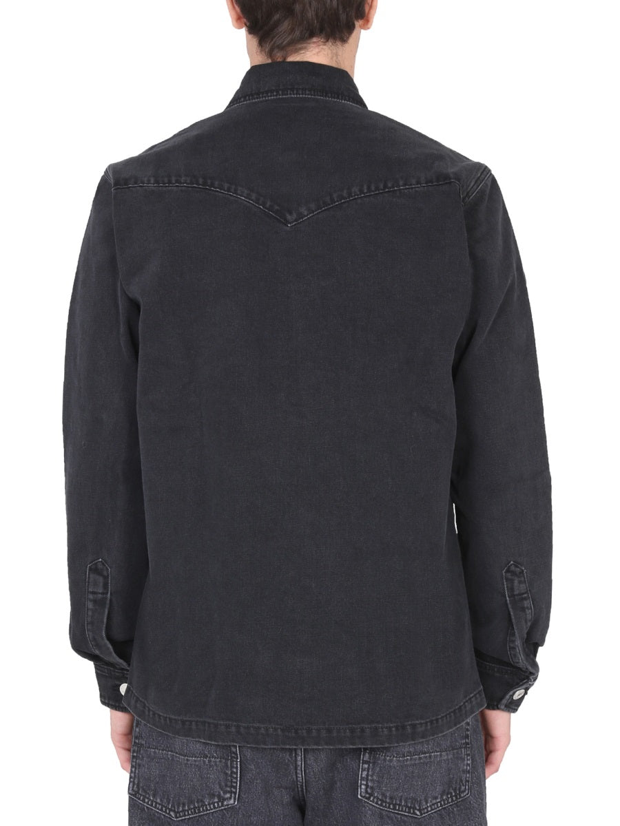 SÉFR Regular Fit Black Shirt with Wide Collar