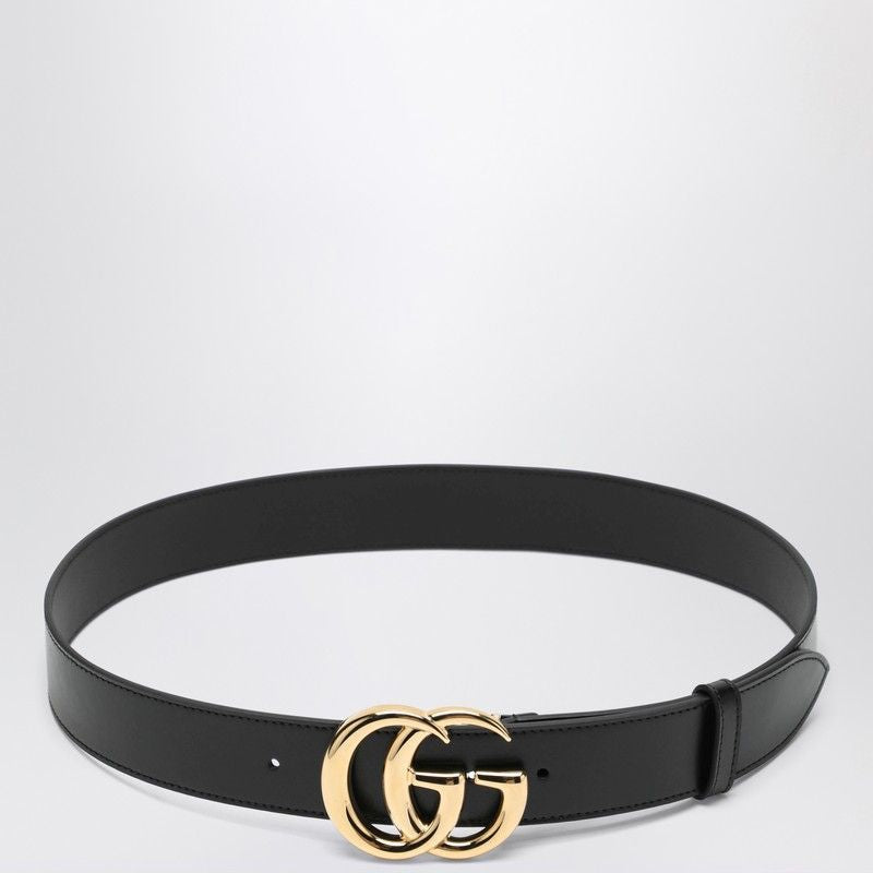 GUCCI Men's Smooth Leather Belt with Gold GG Marmont Buckle