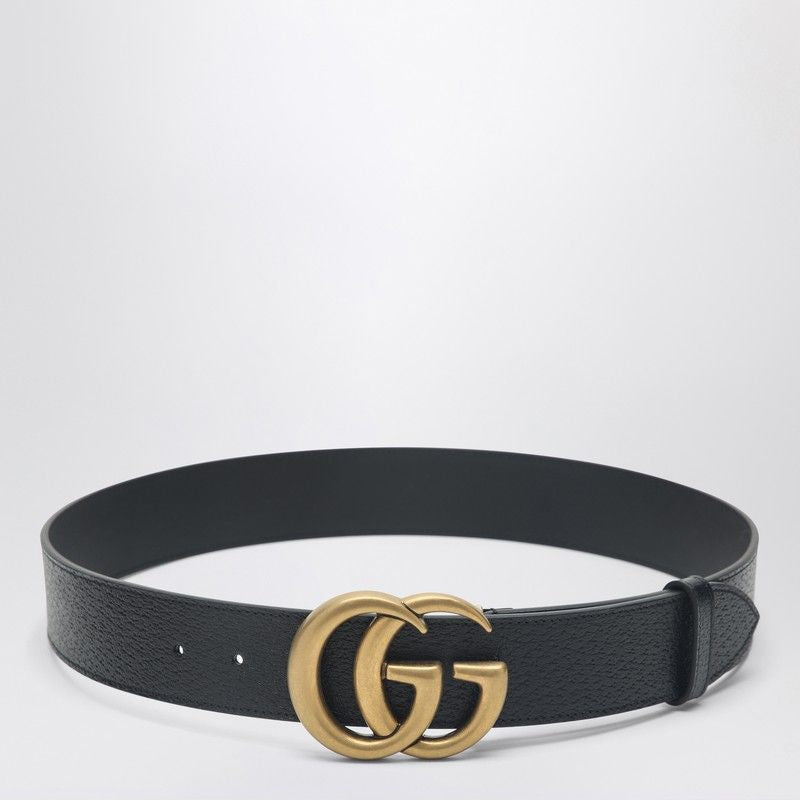 GUCCI Rough-Effect Structured Belt with Double G Buckle - 4 CM Width