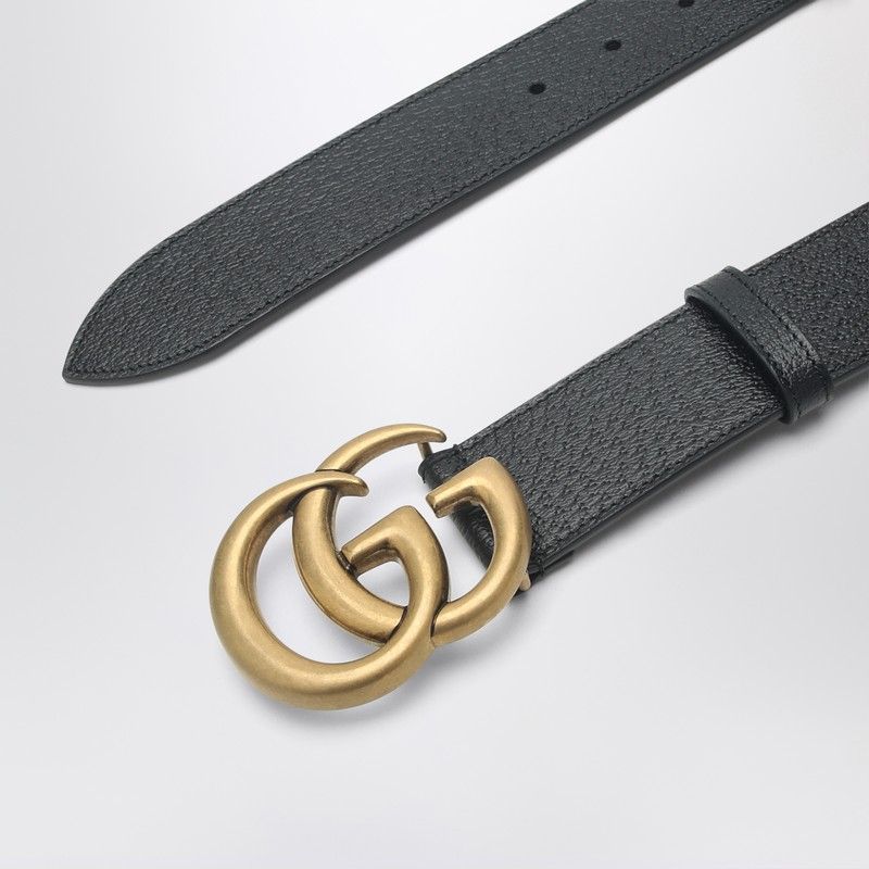 GUCCI Rough-Effect Structured Belt with Double G Buckle - 4 CM Width