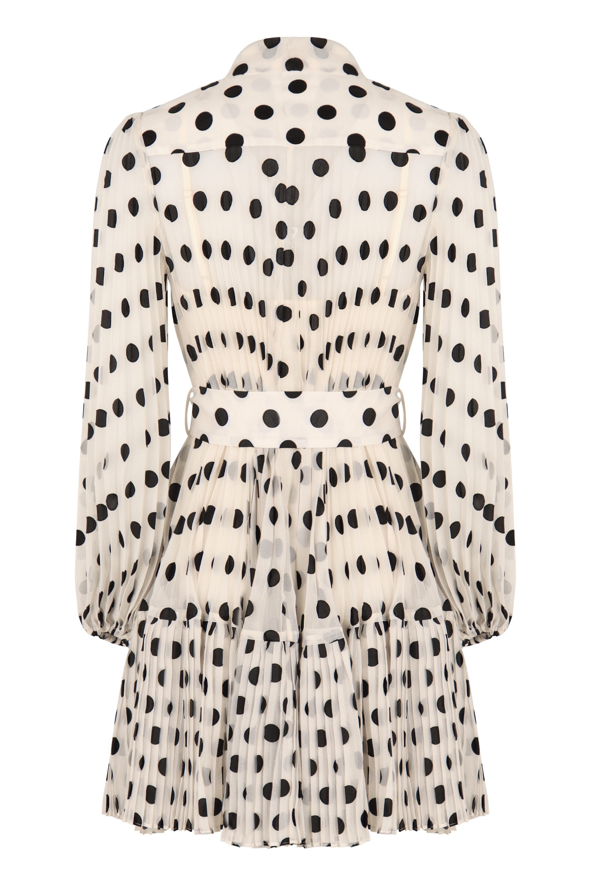 ZIMMERMANN Pleated Mini Dress with Tie Neck and Coordinated Waist Belt