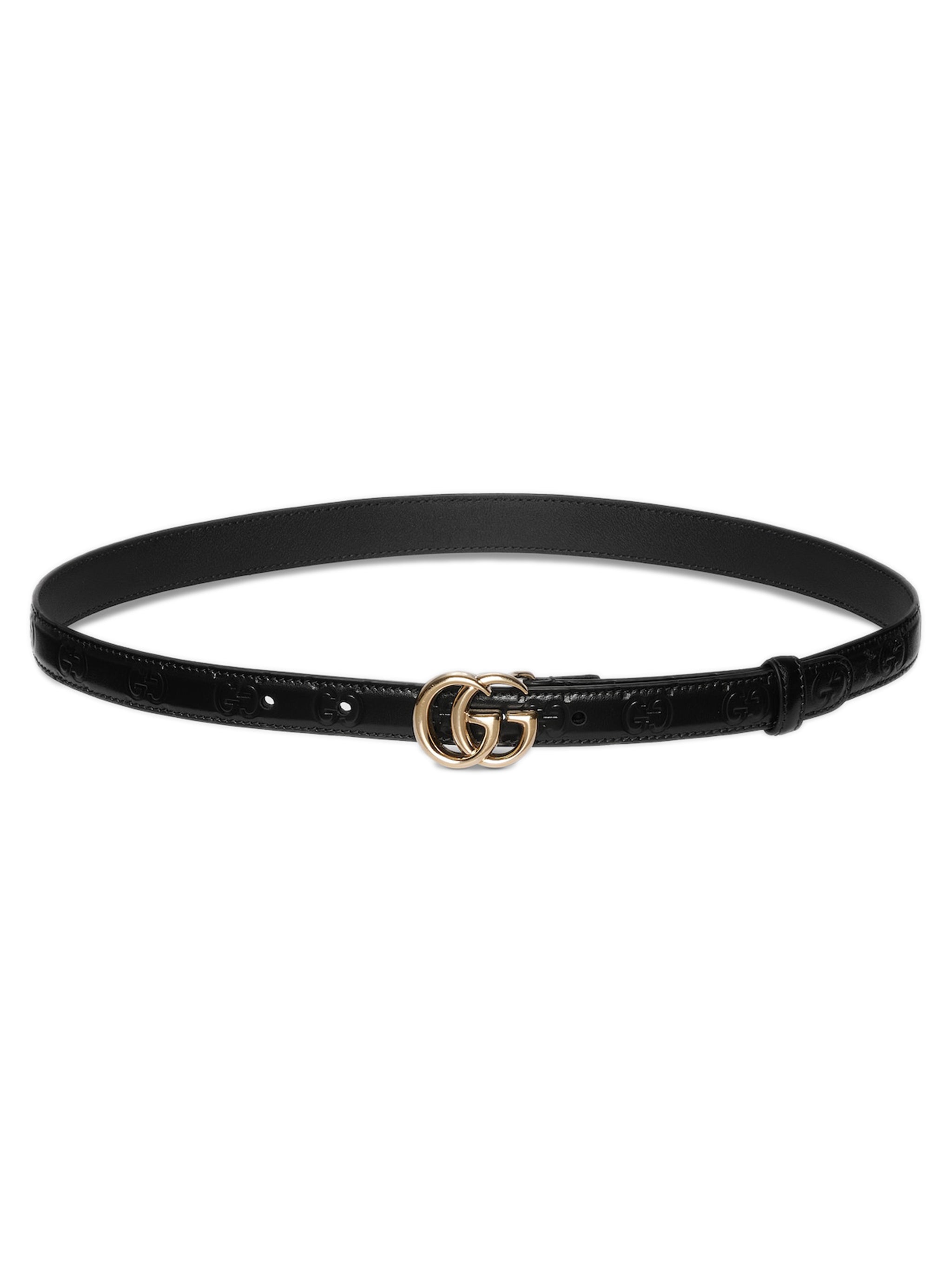 GUCCI Thin Leather Belt with Double G Buckle - 2 cm Width