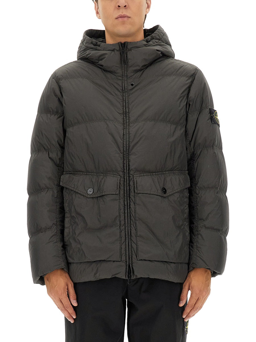 STONE ISLAND Men's Wind-Resistant Down Jacket with Hood
