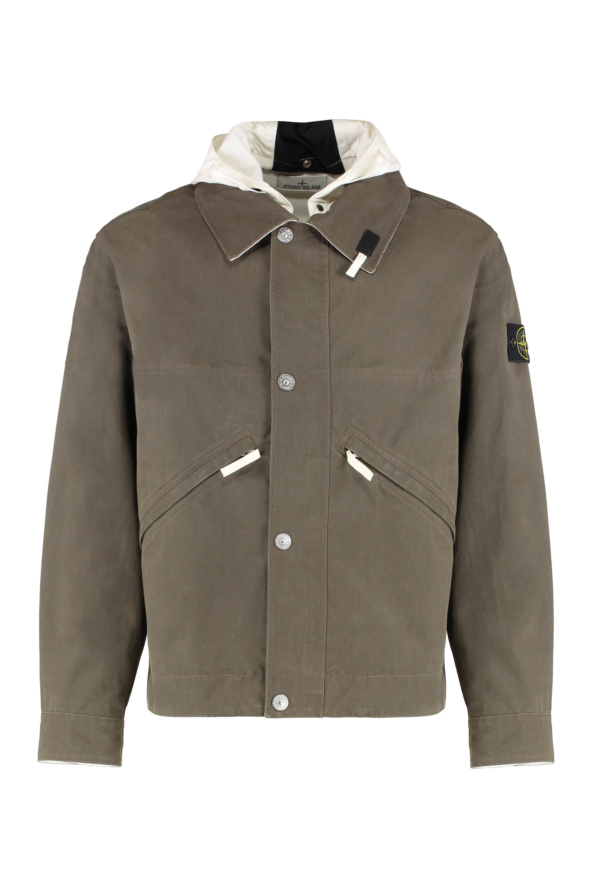 STONE ISLAND Hooded Cotton Jacket with Removable Patch for Men