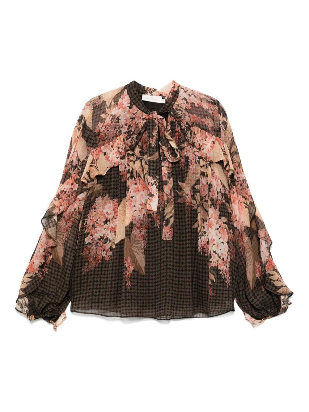 ZIMMERMANN Floral Printed Blouse with Pussy-Bow and Ruffle Details
