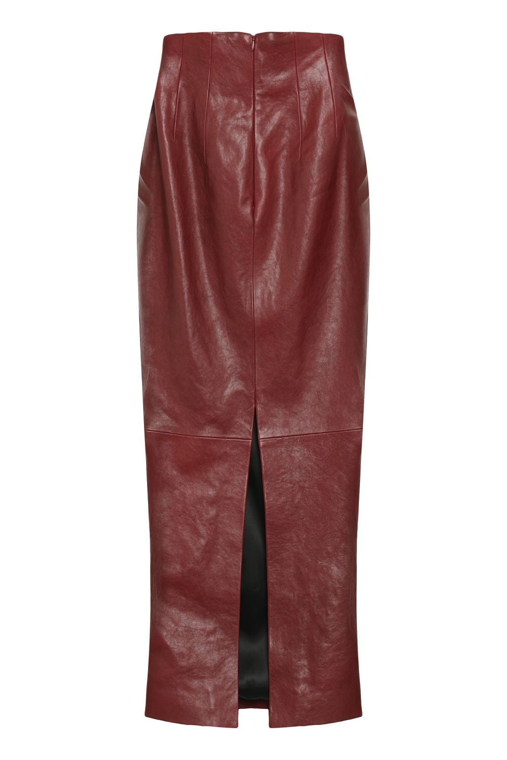 KHAITE Mini Leather Skirt with Back Slit Hem