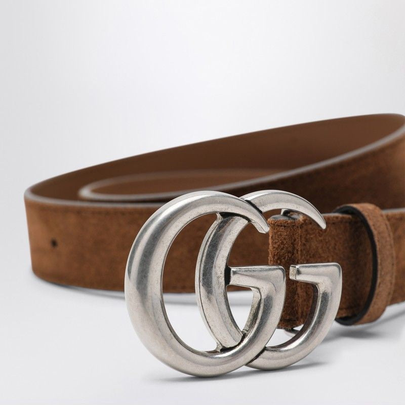 GUCCI Suede Leather Belt with Metal Logoed Buckle - 3 cm Width