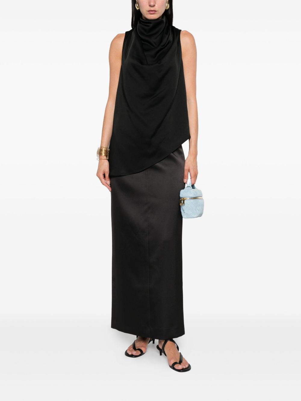 RÓHE Asymmetrical Cowl Neck Satin Top - Size 34