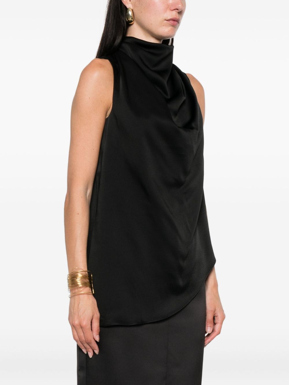 RÓHE Asymmetrical Cowl Neck Satin Top - Size 34